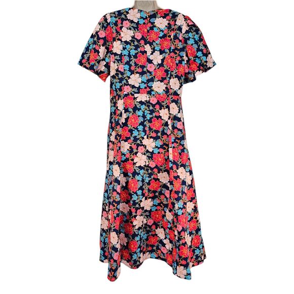 Draper James Julianne Midi Dress Stretch Poplin Women's Size 12 Blue Pink - Picture 3 of 7